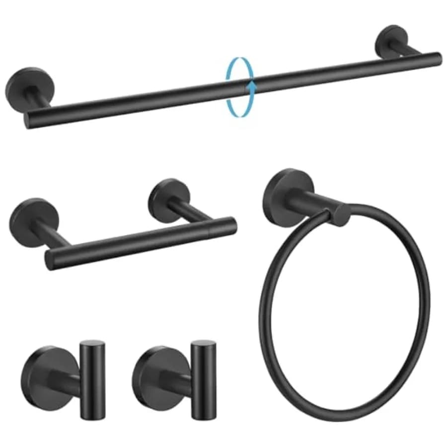 Set di Accessori Bagno Nero Opaco 5 Pezzi, Set Portasciugamani in Acciaio Inox SUS304, Kit Accessori Bagno Rotondi da 24 Pollici