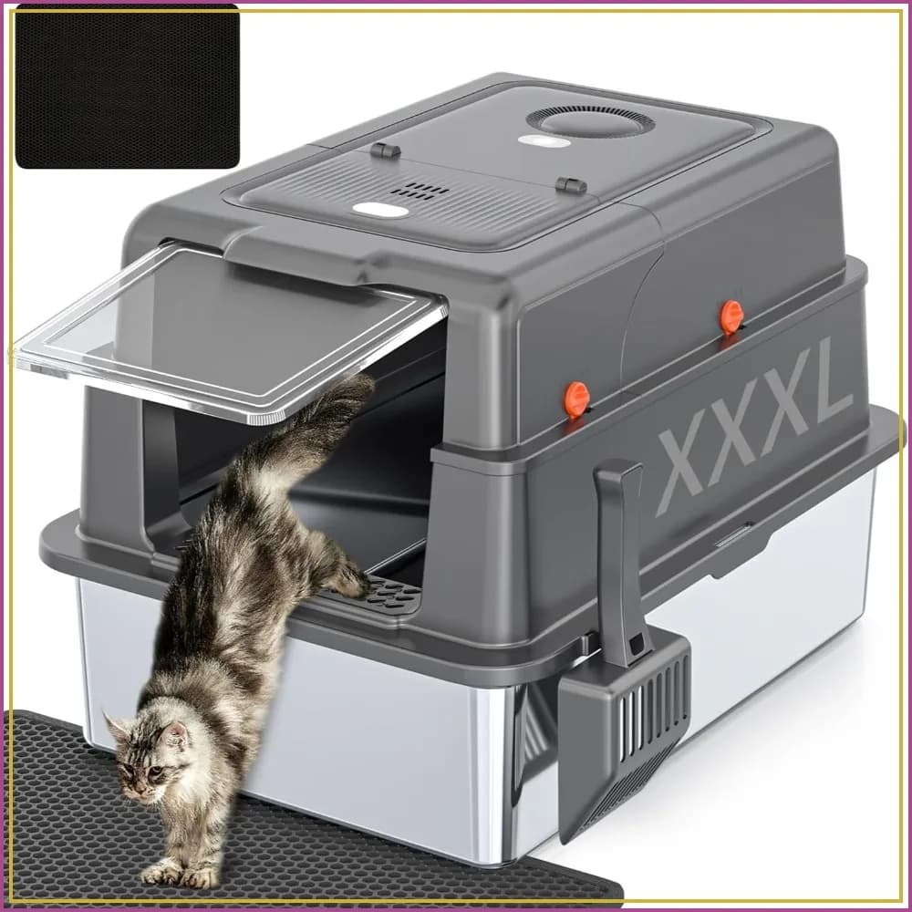 XXXL Extra Large Stainless Steel Litter Box with Lid, 28" L x 20.5" W x 17" H, Non-Sticky, Anti-Leakage, Easy to Clean