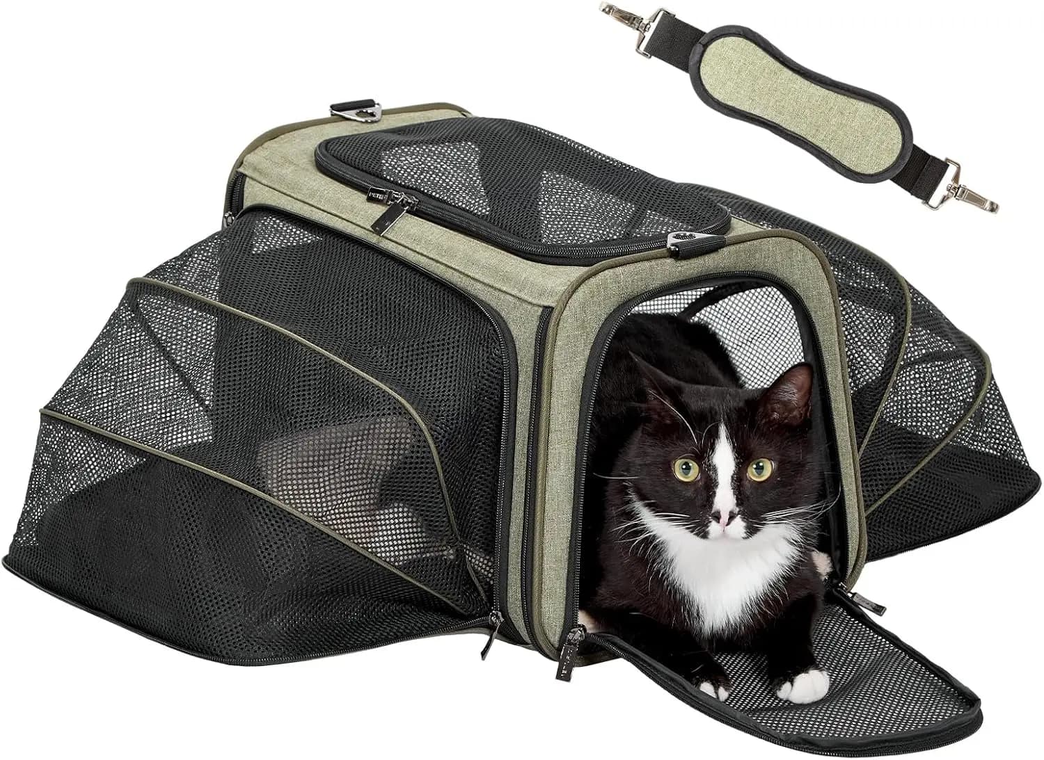 Trasportino per animali espandibile approvato dalla compagnia aerea, 17' di lunghezza x 11' di larghezza x 11' di altezza su lati morbidi per cani e gatti, tappetino in peluche rimovibile, tasche, auto