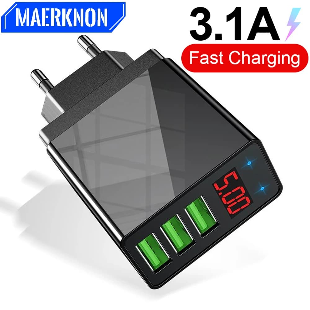 Caricabatterie USB a 3 porte caricabatteria da muro Quick Charge 3.0 adattatore per telefono con Display a LED per Samsung Xiaomi Huawei EU/US Plug Fast Charge
