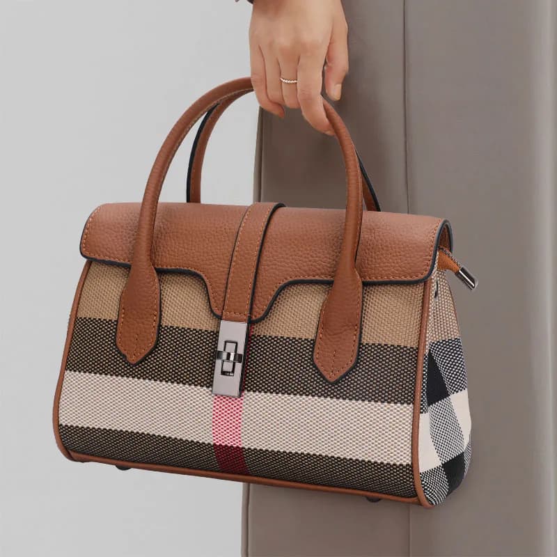 Checkered pattern women's handbag new fashionable canvas with cowhide single shoulder crossbody bag