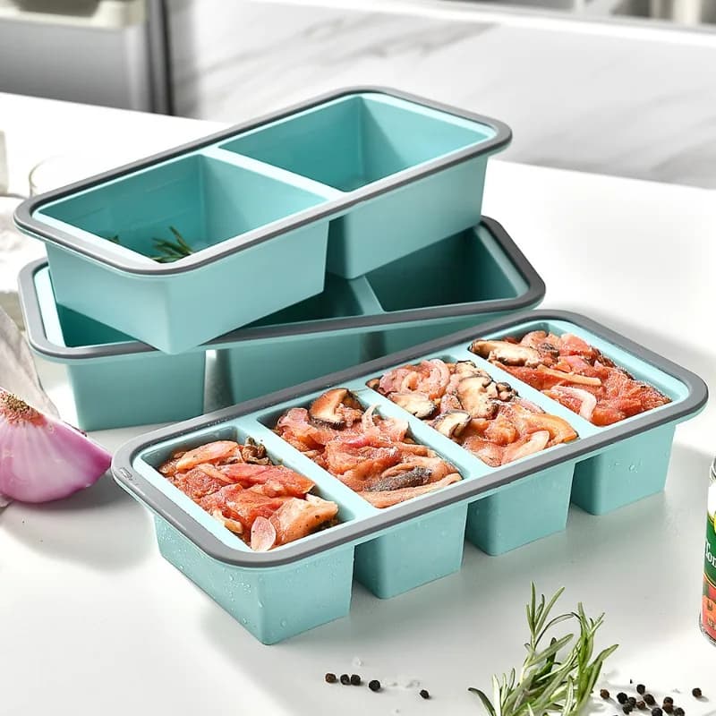 Large Ice Cube Freezer Molds - Soup, Silicone Tray with Lid for Sauce, Leftovers, Homemade Meal Prep Freezing Storage Containers