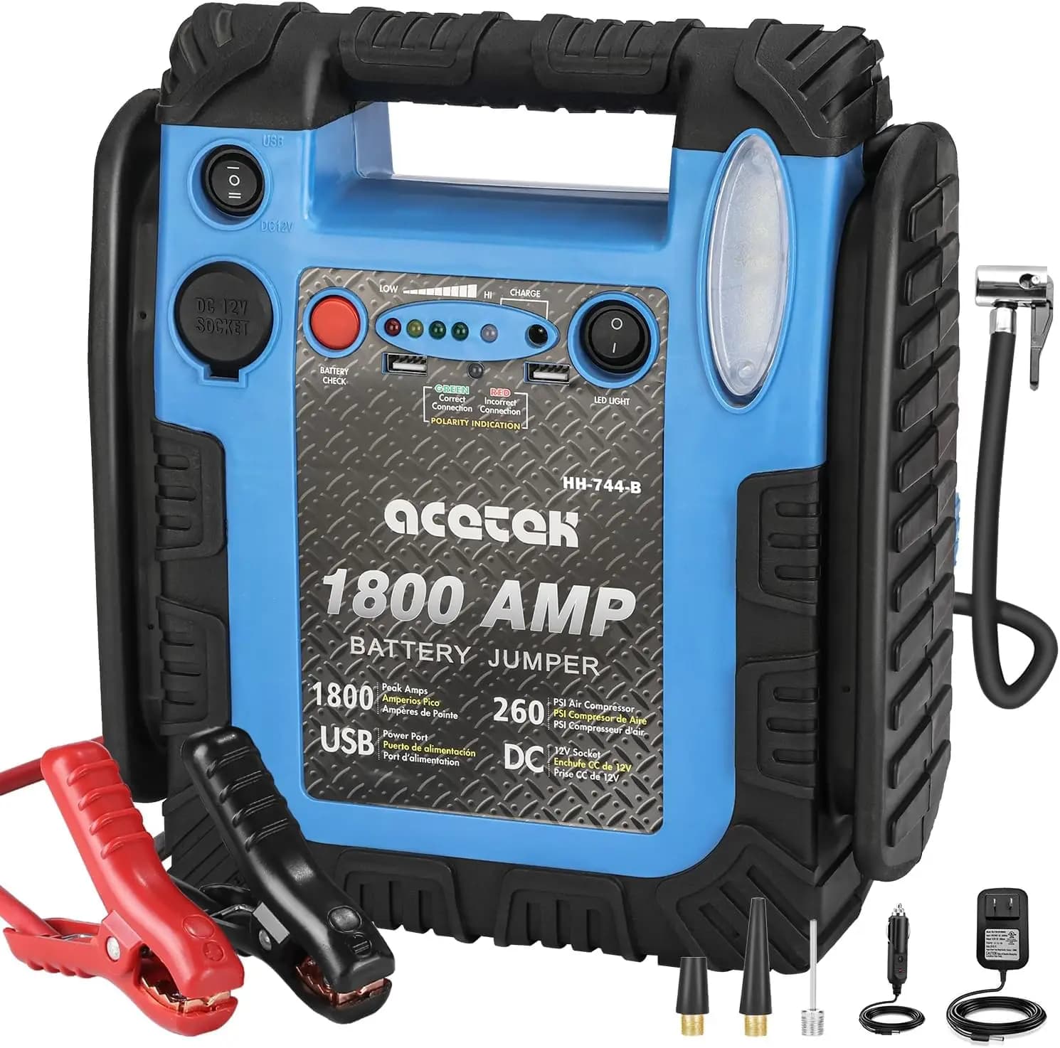 Avviatore di Emergenza 1800A con Compressore d'Aria, Gonfiatore Pneumatici 260PSI, Power Bank 20000mAh per Auto e Moto