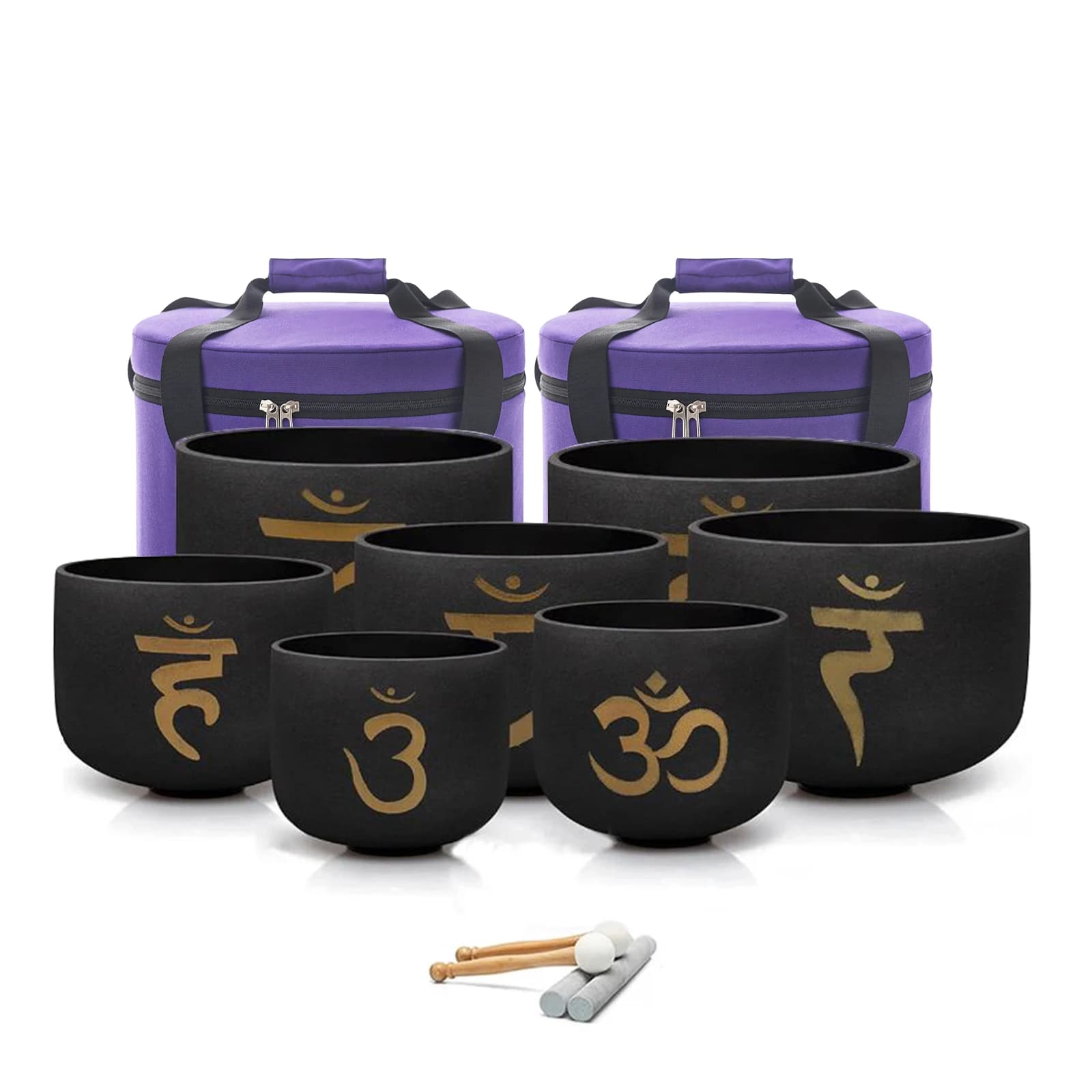 KVKA 7-12inch Double Black OM 432Hz or 440Hz Chakra set of 7PCS Note CDEFGAB Natural Frosted Quartz Crystal Singing Bowl