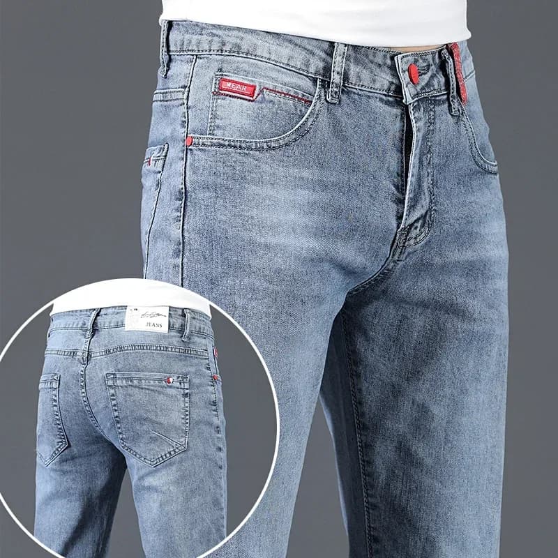 2024 nuovi jeans skinny casual da lavoro in cotone da uomo pantaloni in denim slim dritti elasticizzati alla moda alla moda maschile blu grigio
