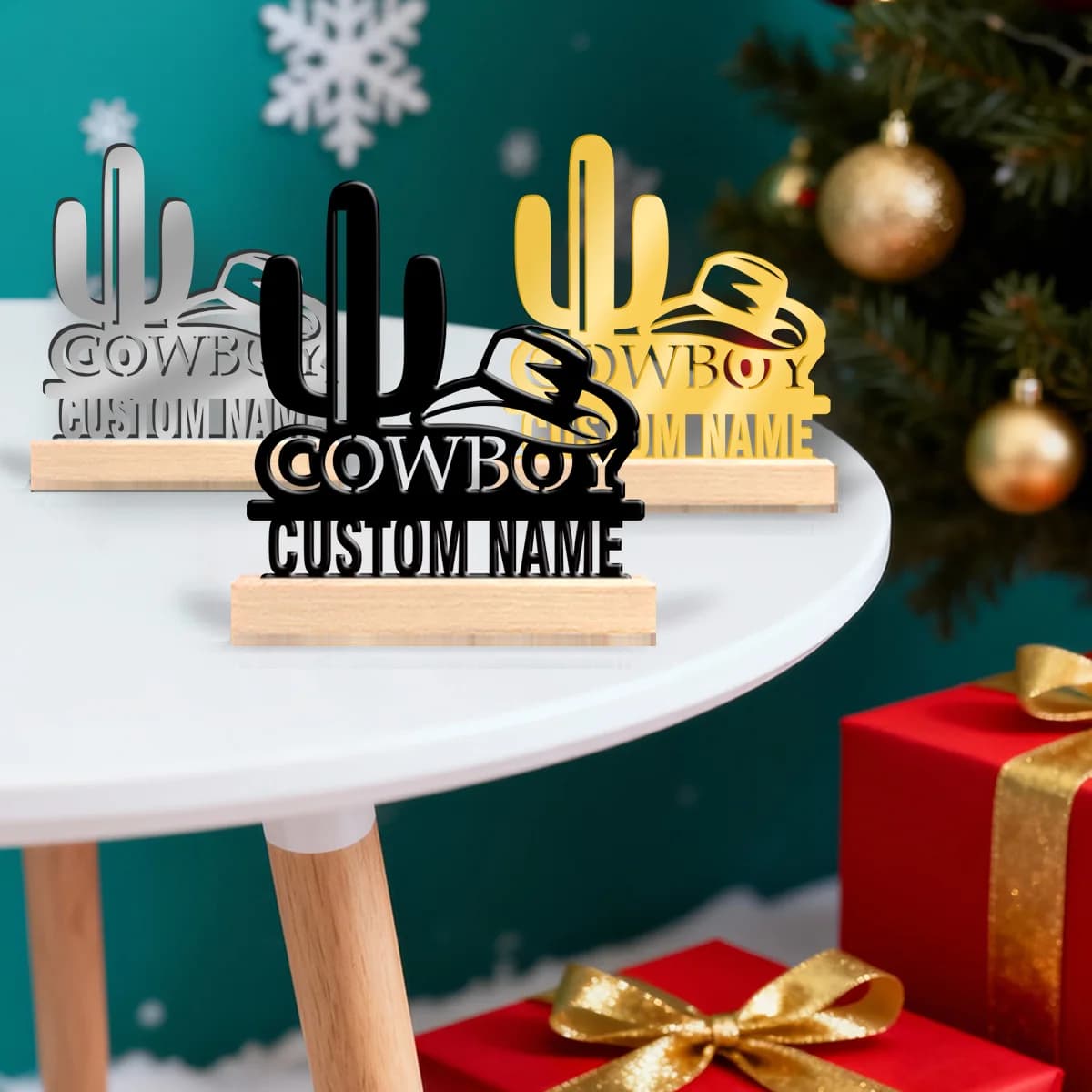 1pc Customized Minimalist Metal Ornaments Custom Content Equipped with A Wooden Base Bar Decoration, Holiday Gifts