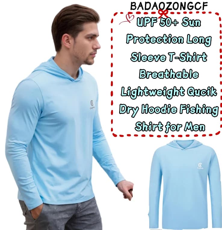 UPF 50+ Sun Protection Long Sleeve T-Shirt Breathable Lightweight Qucik Dry Hoodie Fishing Shirt for Men
