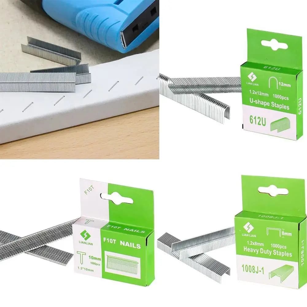 1000Pcs 8/10/12mm Door Shaped Staples Nails Stapler Machine Accessories Framing Work T Shaped Staples Woodworking Nails