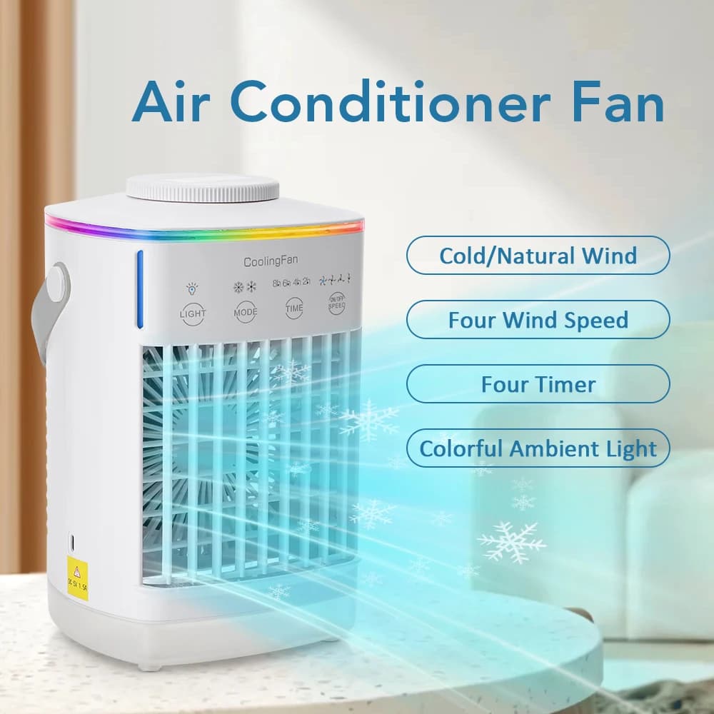 Condizionatore d'Aria Portatile, Raffrescatore Evaporativo, Mini Ventilatore USB da Tavolo, Ventilatore da Scrivania con Umidificatore per Casa e Ufficio