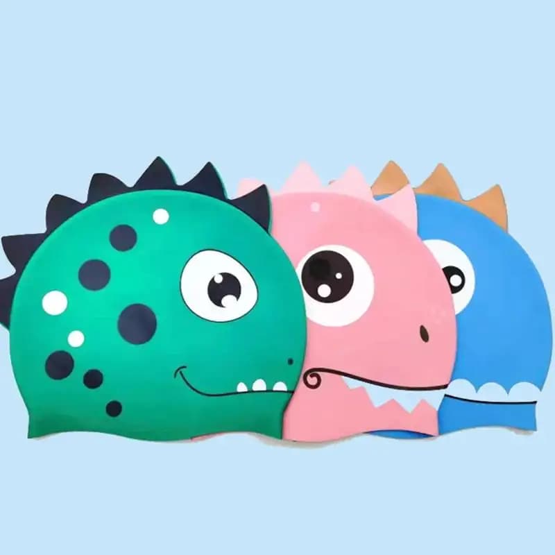 New New Cartoon Silicone Swimming Cap Waterproof Dinosaur Long Hair Sports Swim Pool Hat Adults & Children Elastic Swimming Cap