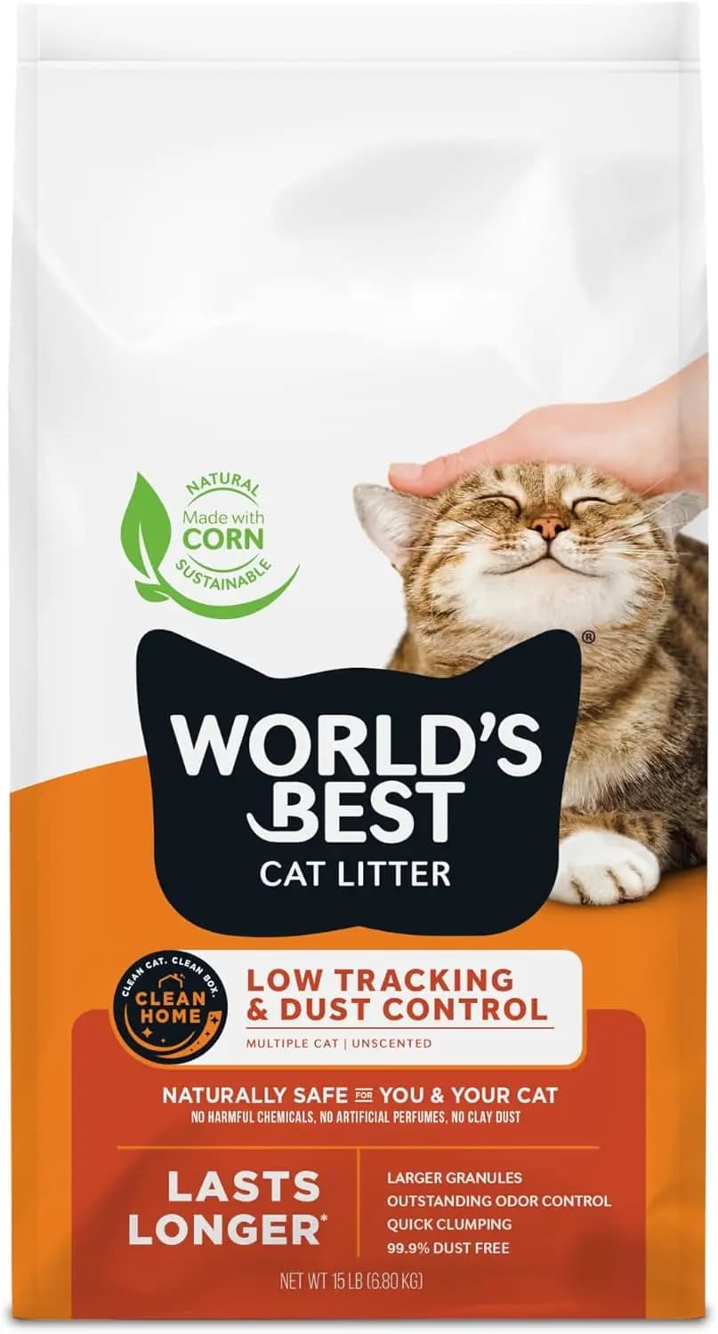 Lettiera per gatti a bassa emissione di polvere e senza residui, agglomerante rapidamente, controllo degli odori, 6,8 kg, inodore, a base di mais naturale, USA