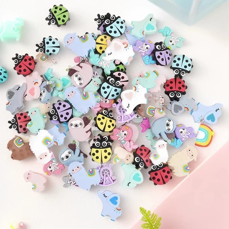 50/100 pz Mix Perline di Silicone Mini Perline di Messa A Fuoco Per Penne Silicone di Grado Alimentare Massaggiagengive Perline Gioielli FAI DA TE Ciuccio catena accessori