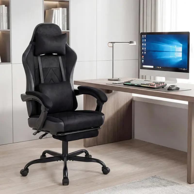 Sedia da Gaming Regolabile in Altezza con Poggiatesta, Supporto Lombare e Braccioli Collegati - Nera