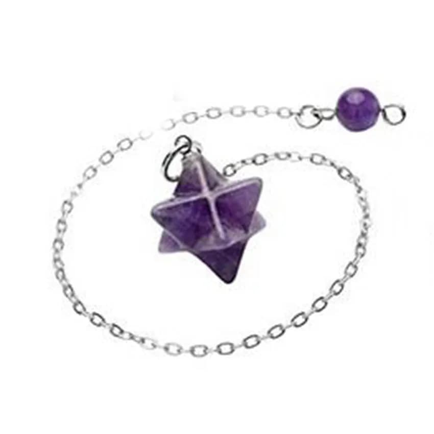 Penduli di pietra stella Merkaba di cristallo per rabdomanzia Divinazione Ametista naturale Rosa Quarzo rosa Pietra Amuleto Pendenti a pendolo