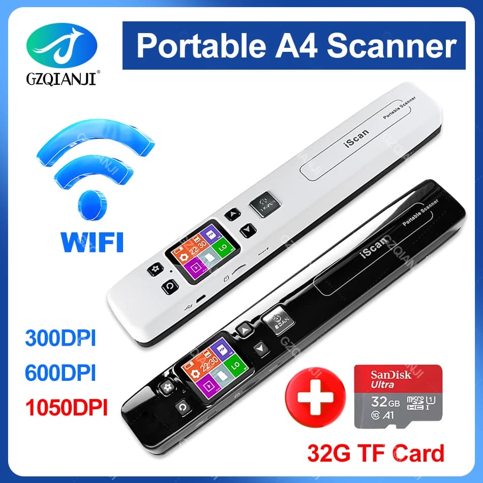 ISCAN Wifi Wireless Mini portatile A4 Scanner di documenti Immagini JPG PDF Lettore di formati Penna con scheda TF 32G 1050 dpi USB cablato