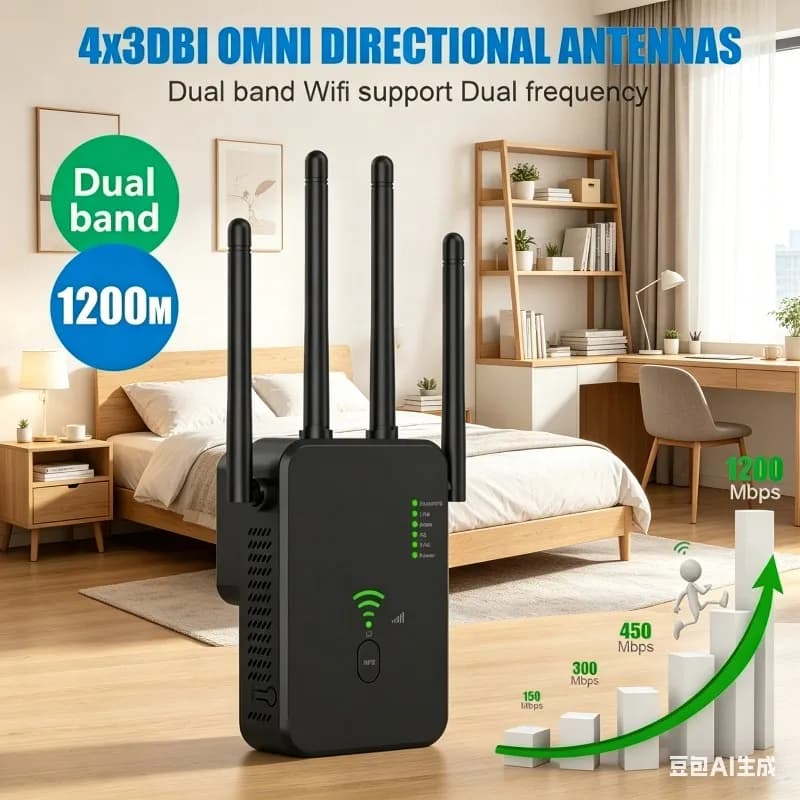Ripetitore WiFi Dual-Band - 1200/300Mbps, Potenzia Segnale WiFi 2.4G e 5G, Ripetitore Gigabit 802.11ac con WPS
