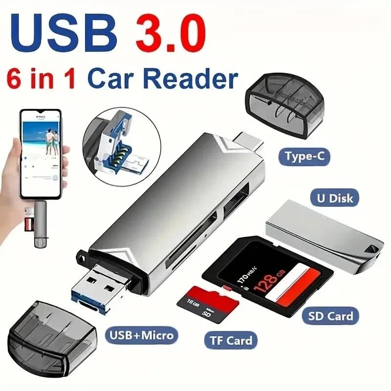 Multifunction 6 In 1 OTG SD TF Card Reader USB Type C Memory Adapter For Phone PC Laptop Camera Computer Tablet Transfer U Disk