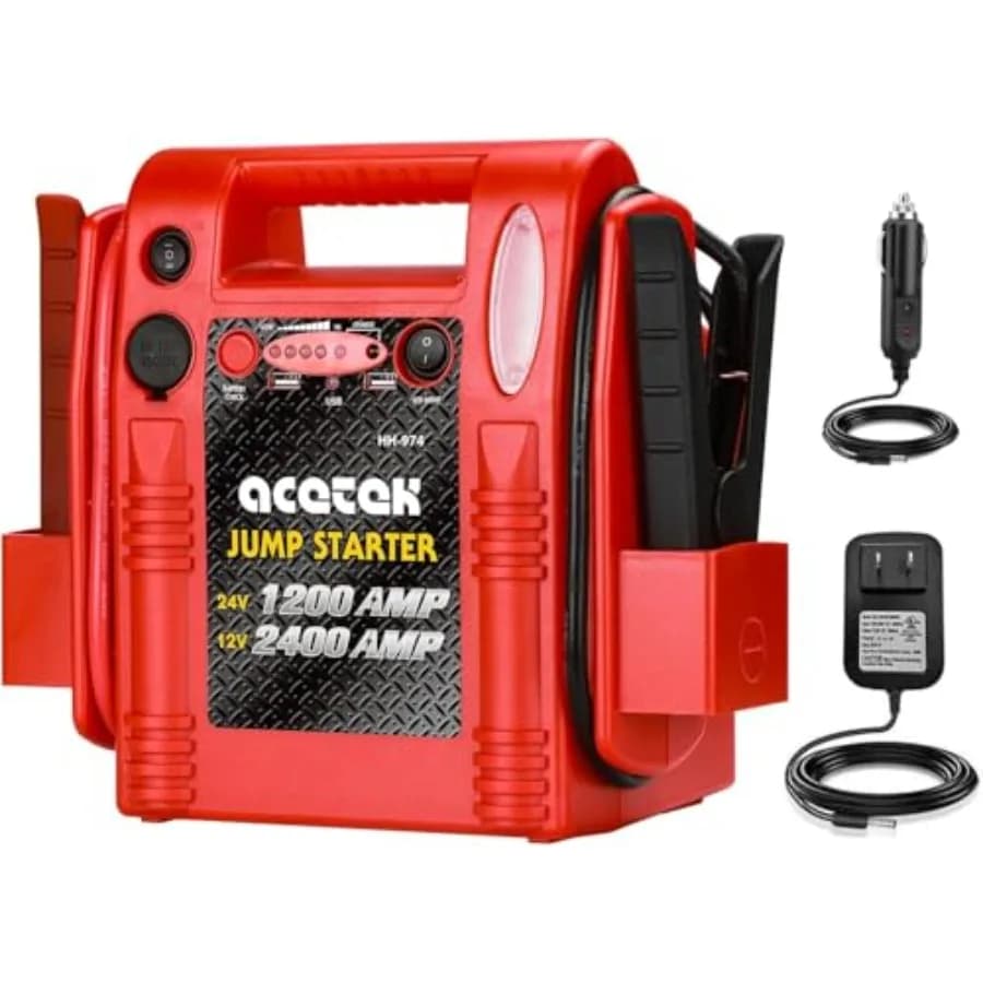 Avviatore di Emergenza 12V/24V 2400/1200 Amp di Picco per Camion, Auto, Trattori, Escavatori, Batteria Portatile per Veicoli Pesanti