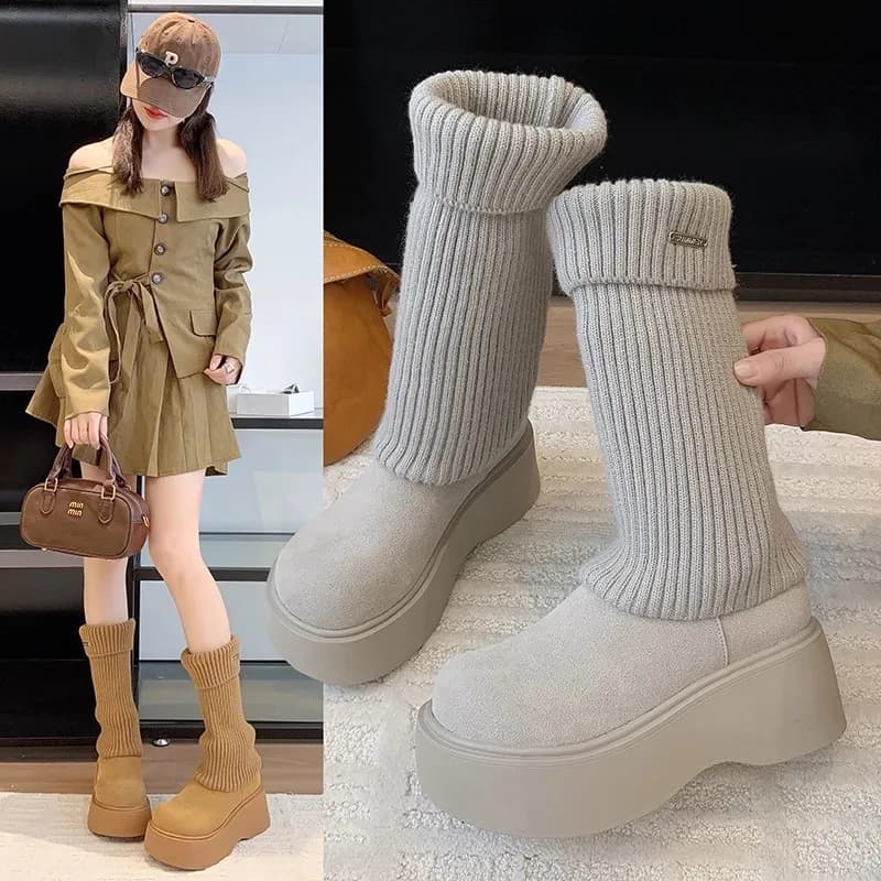 Stivali Boken da donna con suola spessa e fodera in peluche, nuovi per l'autunno e l'inverno 2026, stivali da neve imbottiti con coprigambe