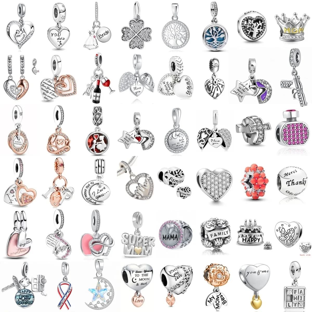 Original 925 Sterling Silver Love Heart Family Pendant Charm Star Cake Wine Bottle Bead Fit Bracelet Women DIY Jewelry Gift