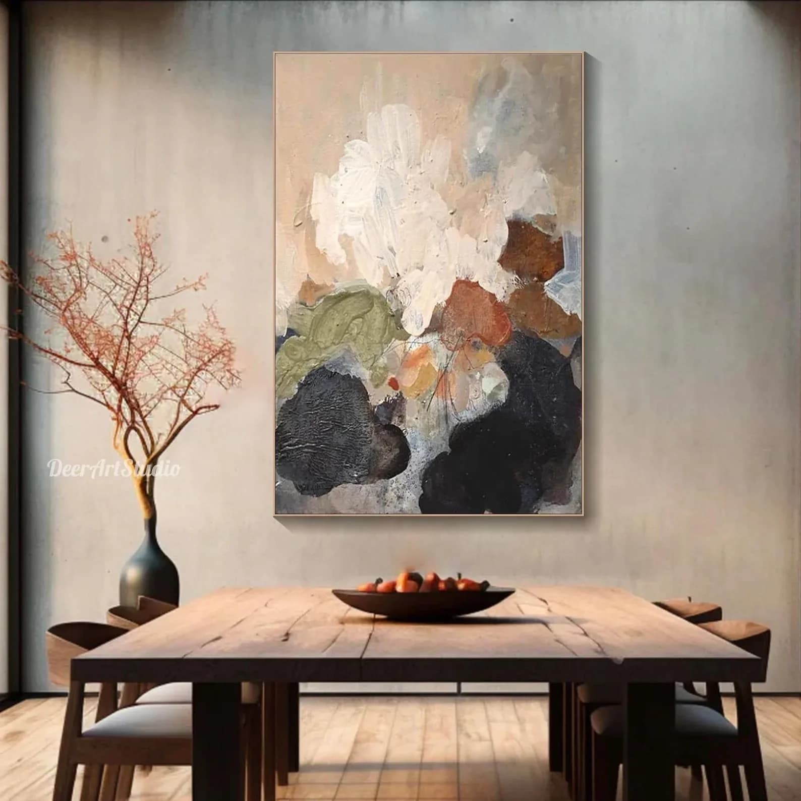 Mhemyo Earth Tone Minimalist Abstract Hand Painted Painting On Canvas Neutral Modern Textured Wall Art For Living or Home Dec