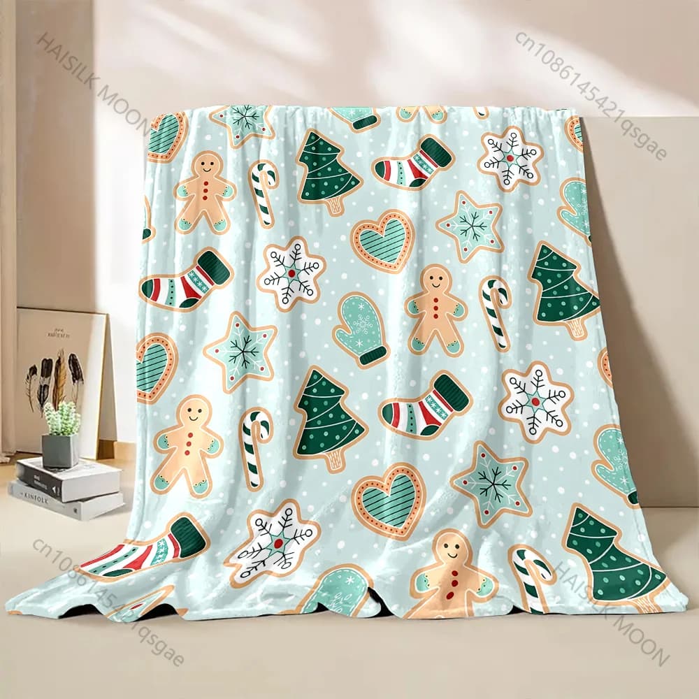 Elementi natalizi omino di pan di zenzero, canna di zucchero, coperta con motivo albero di Natale, calda e soffice coperta per divano letto per bambini e adulti