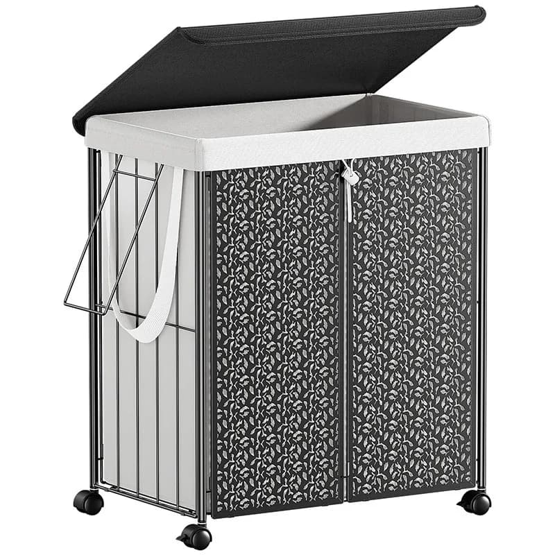 Foldable washing machine laundry basket removable cloth bag dust cover portable trolley bedroom mobile storage basket