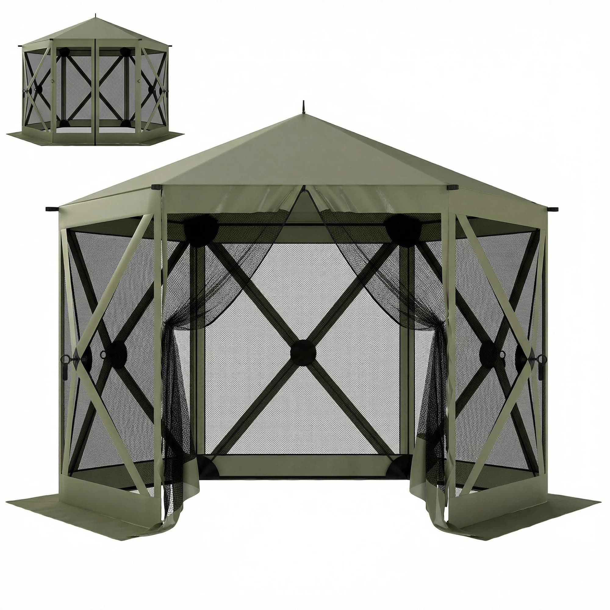 Gazebo Pop-Up 10 x 11 piedi con Zanzariera, Tenda Istantanea Portatile per Campeggio con Rete, Borsa per il Trasporto, Verde Scuro