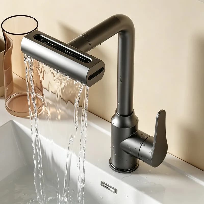 Rubinetto da Cucina Argento, Materiale 304, Miscelatore Flessibile per Acqua Calda e Fredda, Montaggio su Piano con Modalità Doccia a Getto