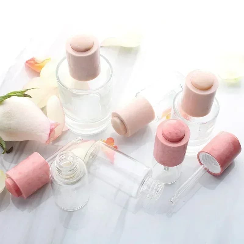 Flaconi contagocce in vetro da 2 pezzi modello in marmo rosa da 15ml oli essenziali in stile romantico e minimalista flaconi cosmetici vuoti riutilizzabili