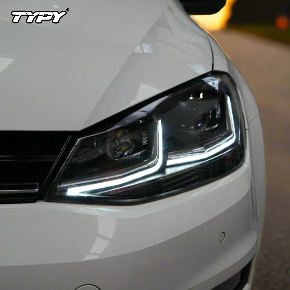 TYPY 2 PCS LED Headlights for Volkswagen VW Golf 7 MK7 VII 2013-2017 Sequential Turn Signal Front Lamps Assembly Not Fit GTI & Xenon Model Smoke Red Sliver Blue