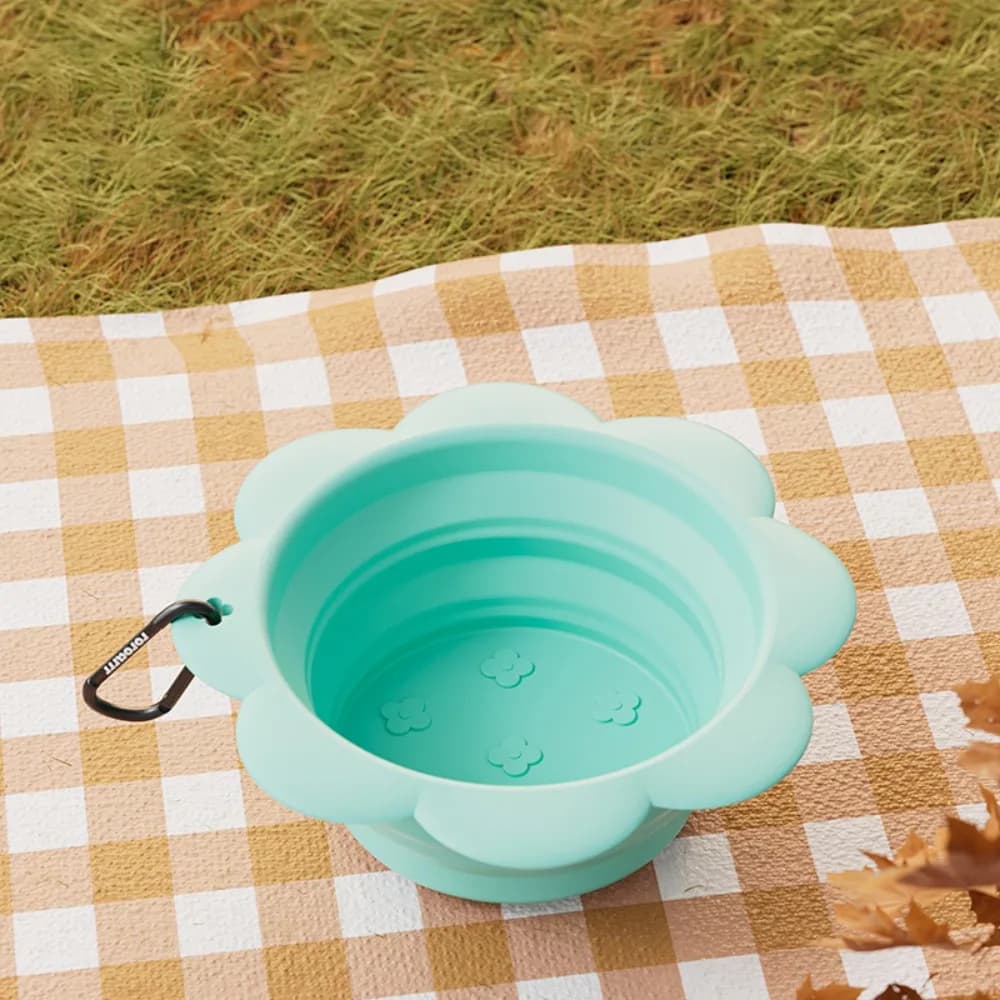 Ciotola per cani multiuso da 350 ml a forma di fiore in silicone per cuccioli, contenitore per alimenti per acqua, pieghevole, portatile, ciotola per piatti, forniture per animali domestici