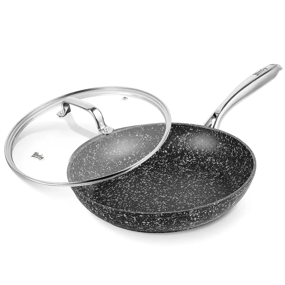 Padella Antiaderente da 10 Pollici con Coperchio, Padella in Granito, Padella Antiaderente per Uova con Manico Resistente al Calore, Padella Sana per Omelette, Indu