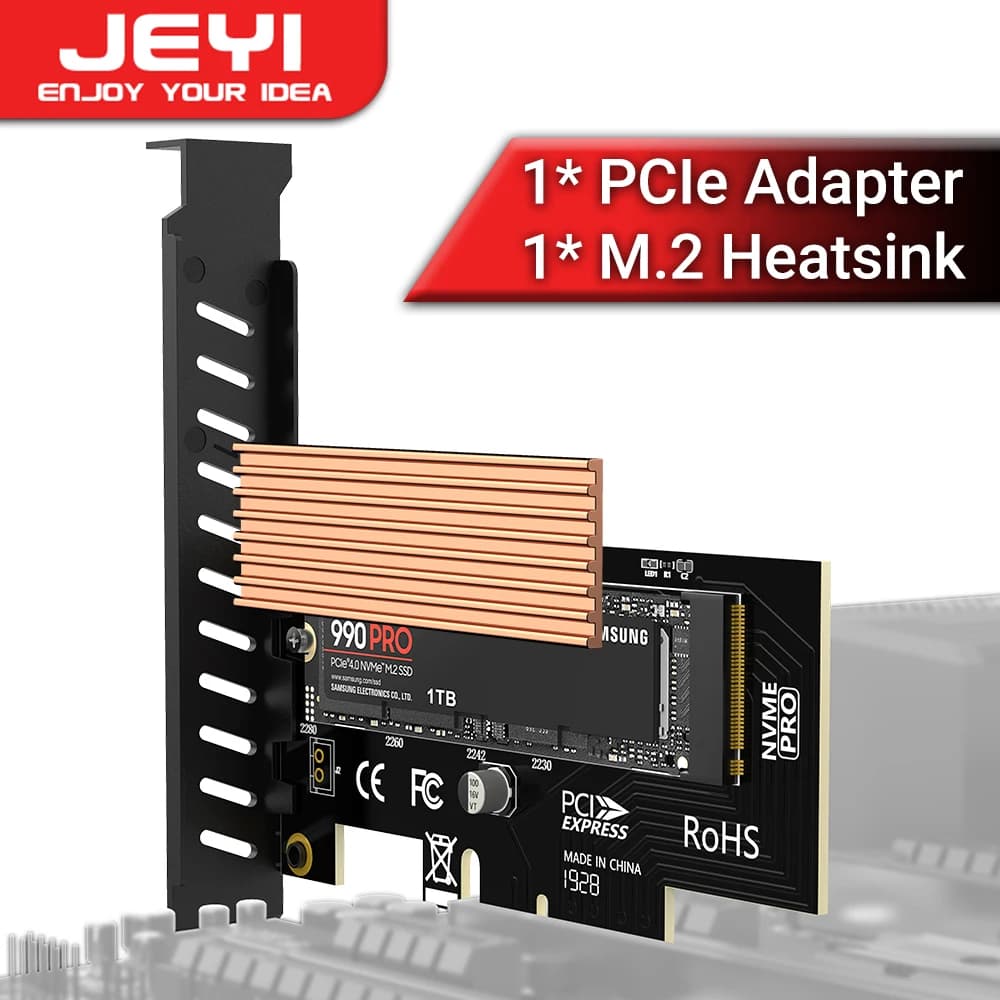 Scheda adattatore JEYI M.2 NVME a PCIe con dissipatore di calore SSD, scheda di espansione SSD PCIe 4.0 X4 da 64 Gbps per PC desktop, Gen4 Gen3 Gen2