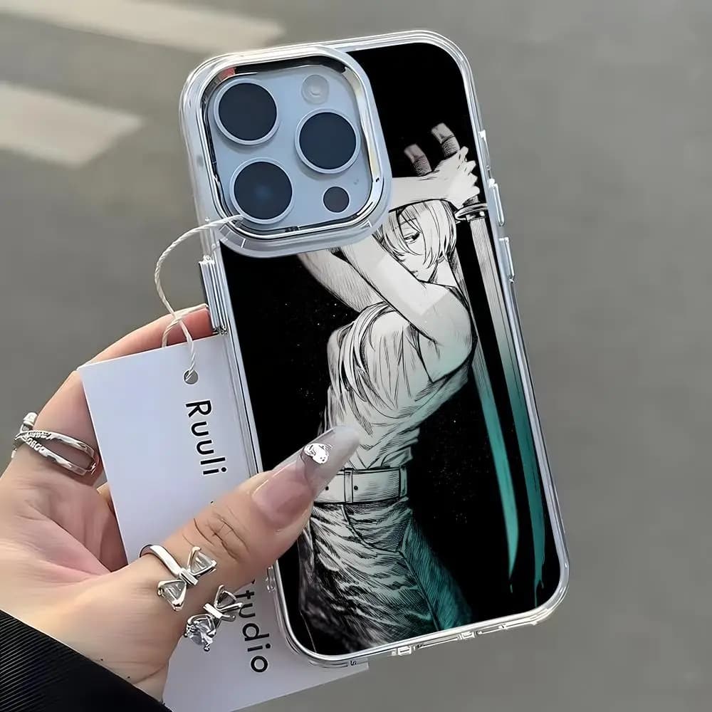 Anime Chainsaw Man Quanxi Phone Case For iPhone17 16 15 14 13 12 11 Pro Max Plus Chrome Button Camera Ring Transparent Case