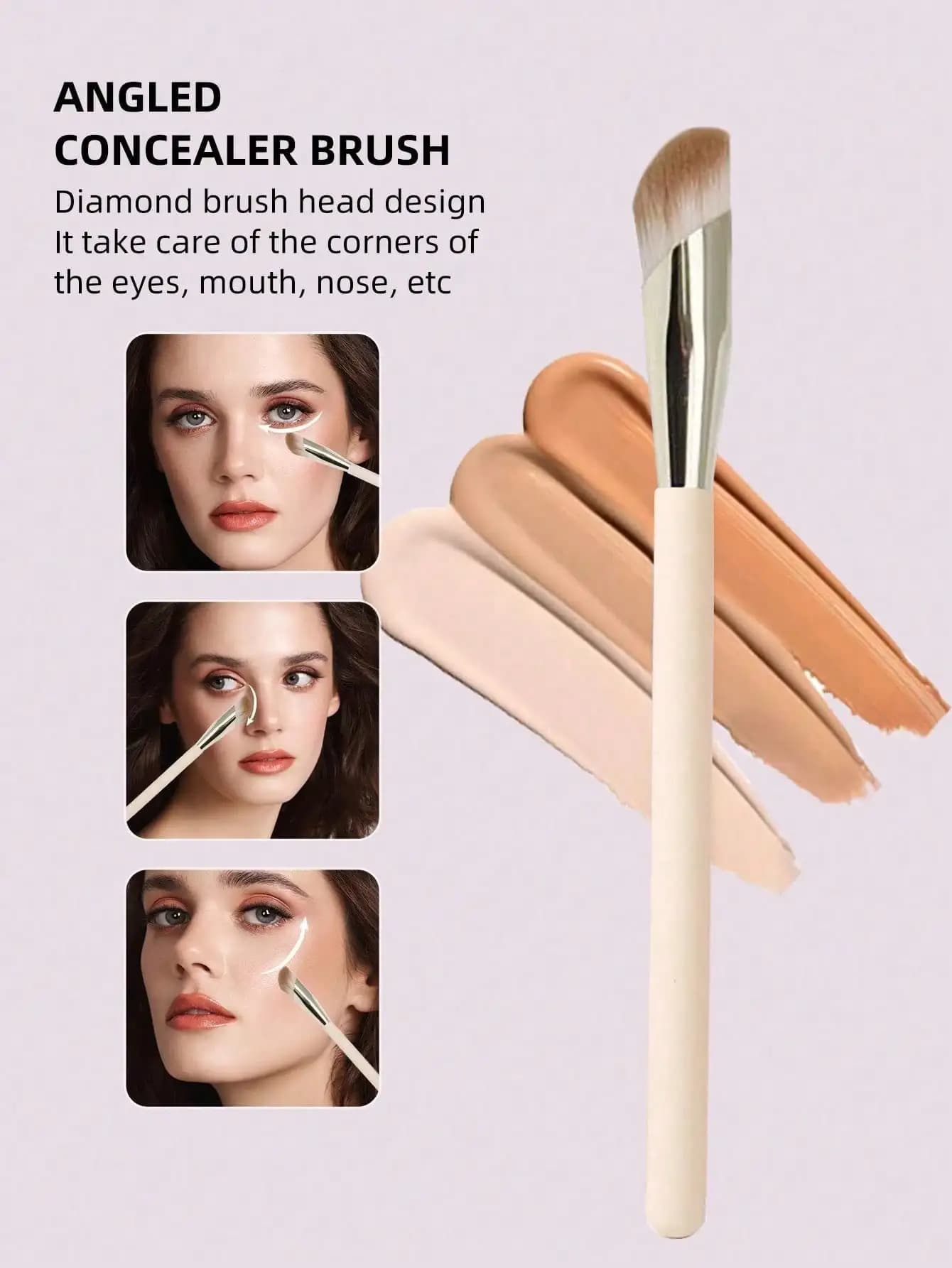 1 pennello per trucco angolato e inclinato – Setole morbide sfumate, manico beige opaco, strumento professionale di precisione per contouring, illuminazione, ombreggiatura del naso e trucco sopracciglia, accessorio di bellezza indispensabile per festival musicali ed eventi nuziali