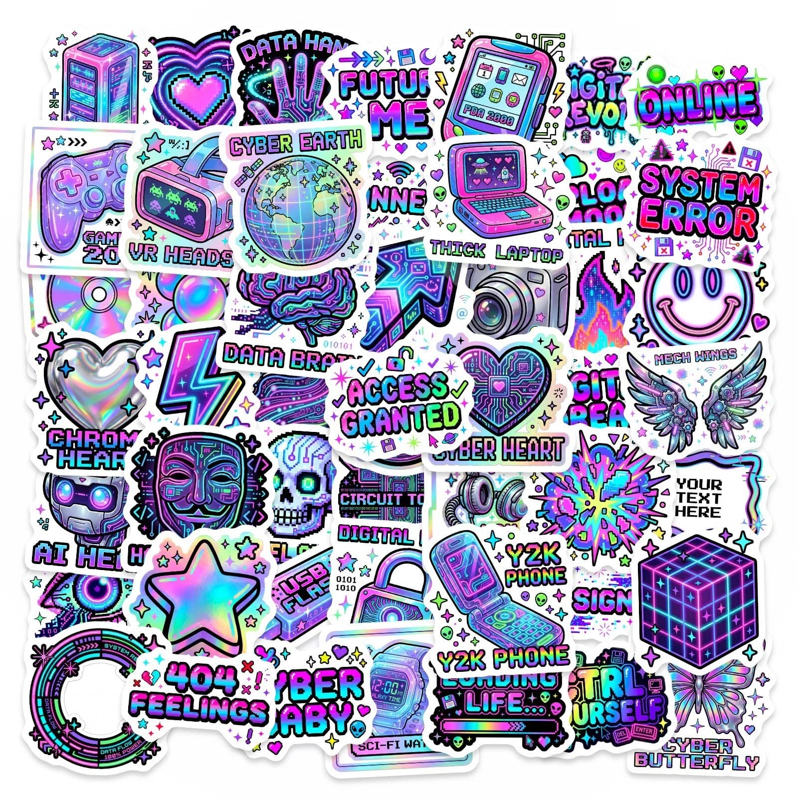 50/100 Pezzi Adesivi Cyberpunk Neon Tech Elementi Tecnologici Fai da Te per Laptop, Telefono, Skateboard, Casco, Auto, Valigia, Frigorifero, Impermeabili e Resistenti allo Sbiadimento