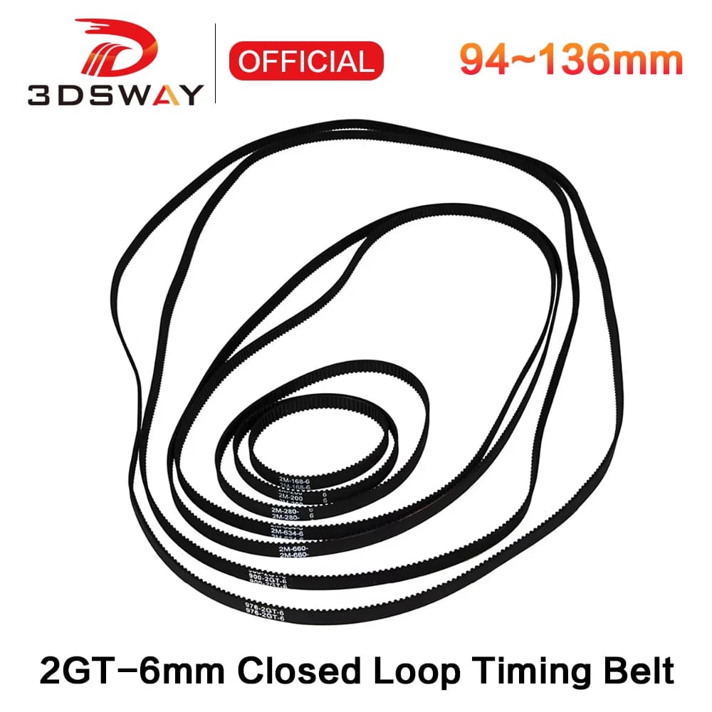 Parti della stampante 3D 3DSWAY GT2 Cinghia dentata ad anello chiuso Gomma 2GT 6mm Cinghie sincrone Circonferenza parte ‌ 94-136 mm