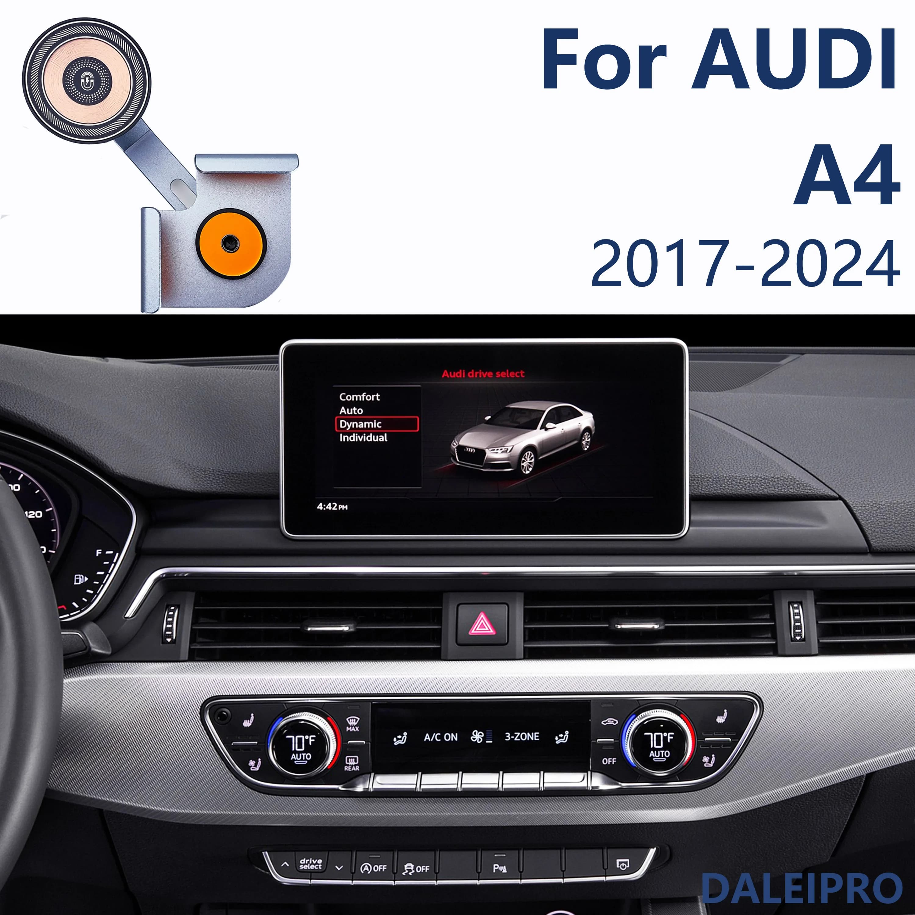 For Audi A4 B9 2017-2023 2024 Phone Support For Auto Display Fixed Magnetic Intake Refill Support Wireless Base Aluminum Alloy Holders