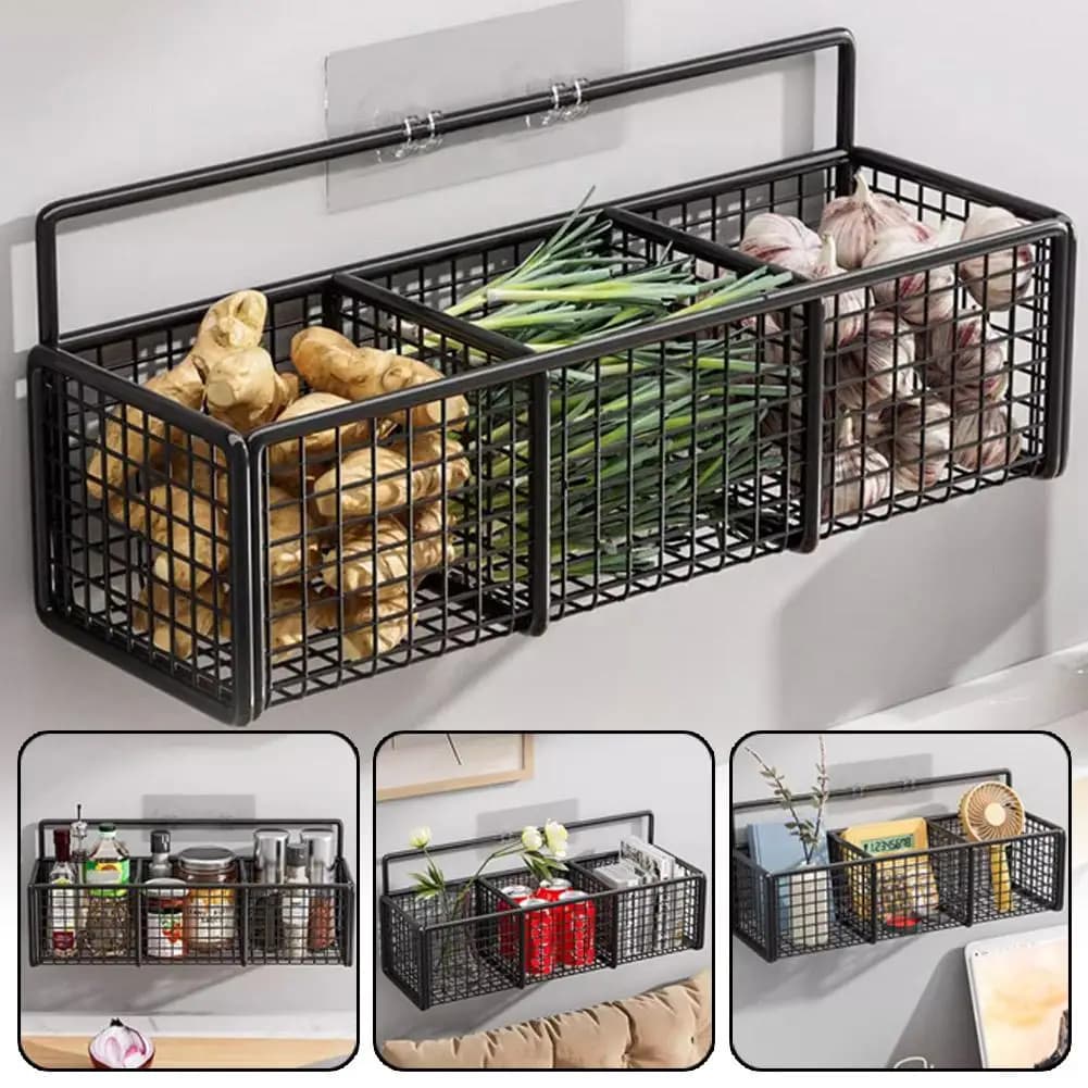 Multifunctional Kitchen Rack Wall Mount Storage Basket Onion Ginger Garlic Spice Condiment Storage Organizer Shelf For Kitchen