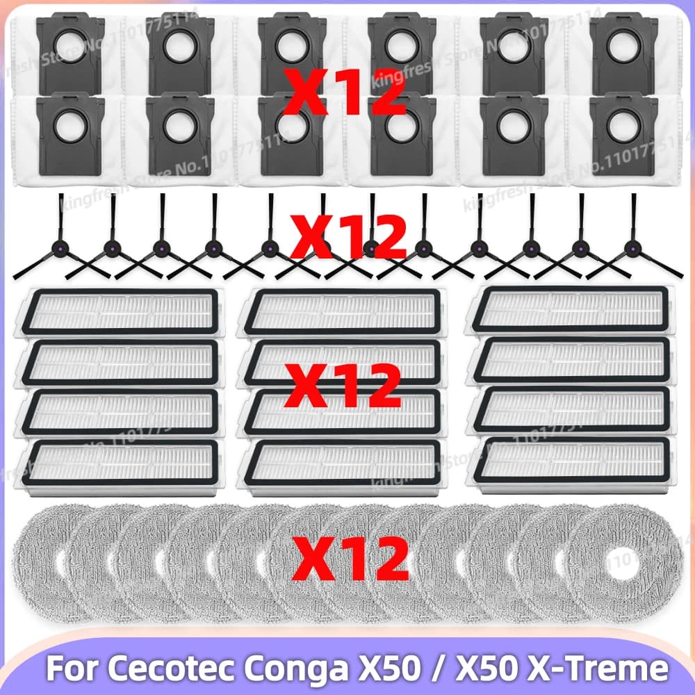 Compatible For ( Cecotec Conga X50 / X50 X-Treme ) Vacuum Parts Side Brush HEPA Filter Mop Cloth Dust Bag Accessories
