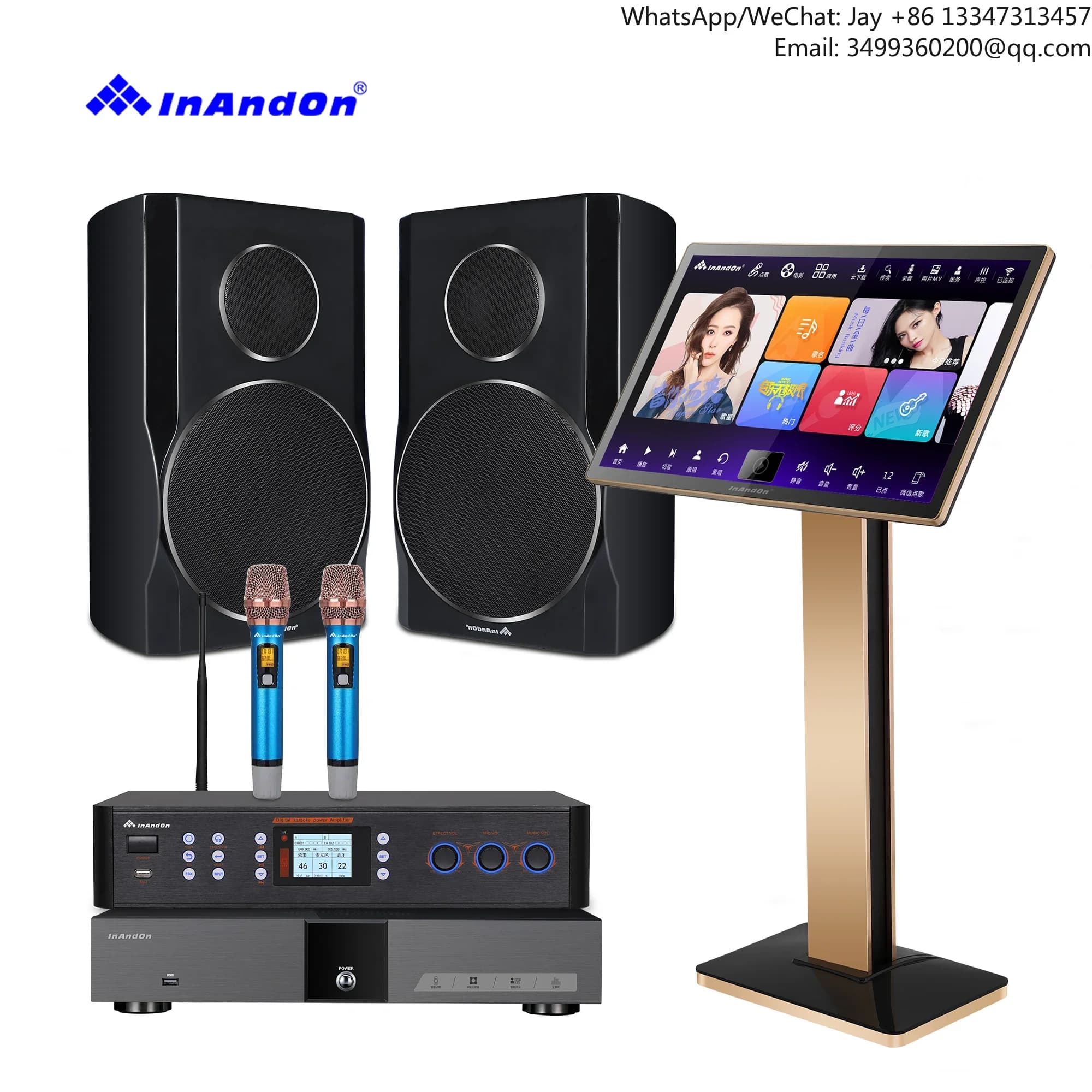 Sistema Karaoke InAndOn con Altoparlante da 8 Pollici, Schermo Touch da 21,5 Pollici, 4TB, Macchina Karaoke V5 Max per Feste in Casa
