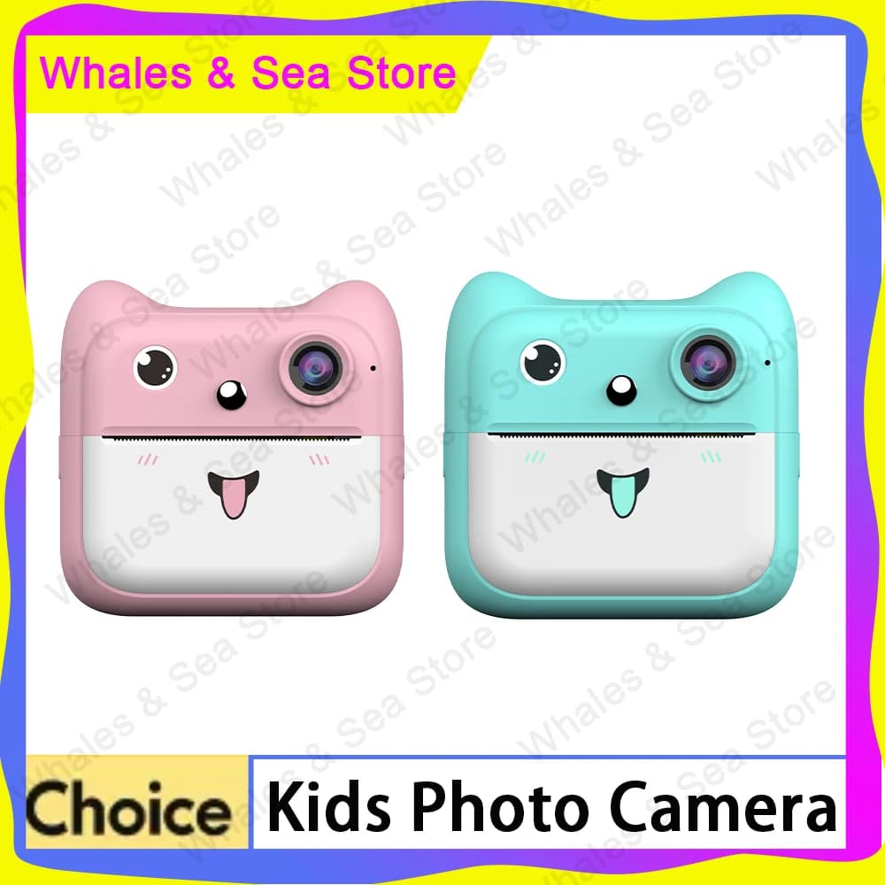 Fotocamera per Bambini con Stampante e Giochi, Mini Videocamera Digitale Rosa e Blu con Stampa Istantanea, Regalo per Bambini e Bambine dai 4 ai 12 Anni
