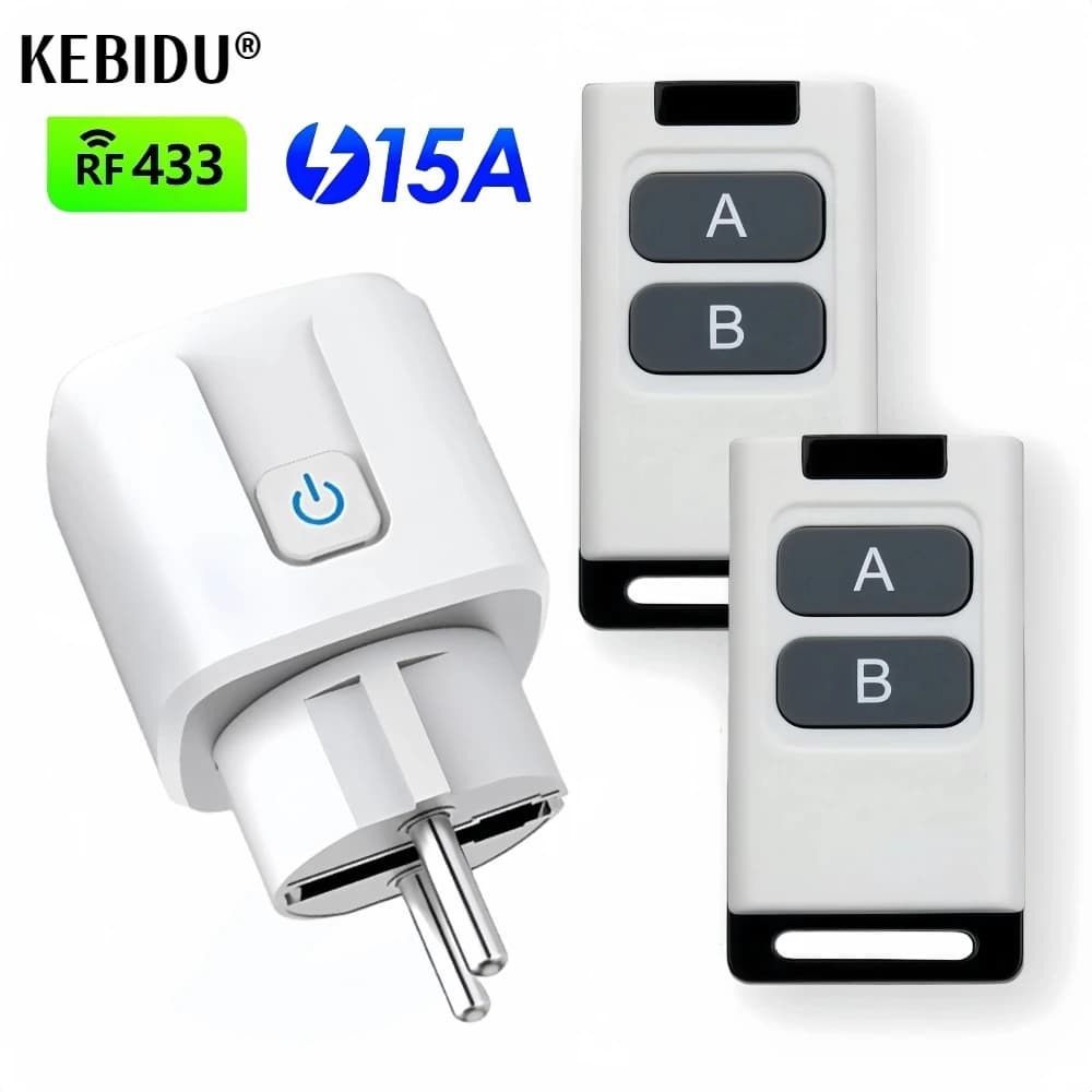 Universal remote control Mini electrical sockets 433MHZ Rf Smart Plug 220V 15A Single sockets LED home appliances switch