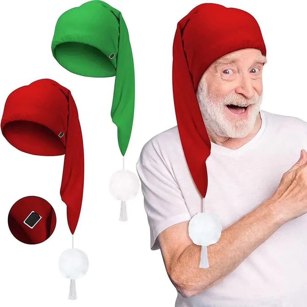 Birthday Party Gift Elastic Night Sleeping Heads with Pompon Ball Adjustable Footwear Santa Claus Longtail Cap Woman Man
