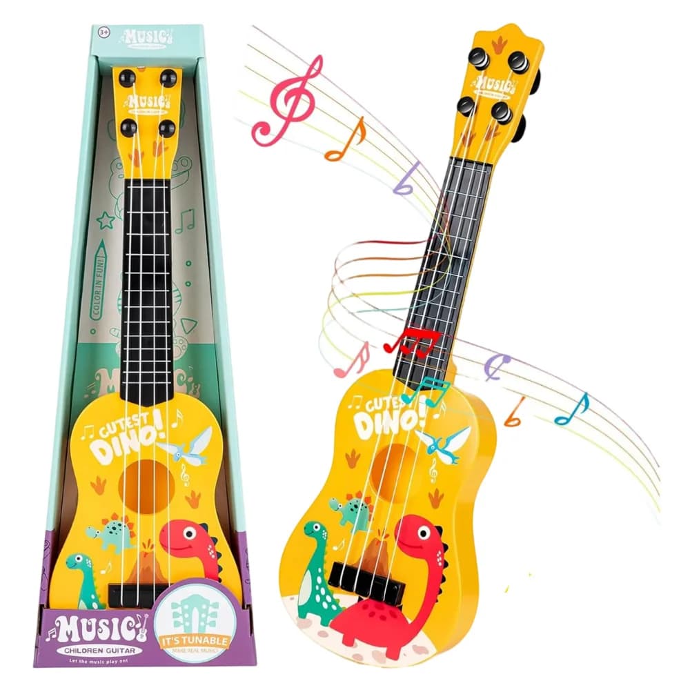 Mini chitarra classica per bambini da 17 pollici Ukulele a 4 corde - Design dinosauro, regalo di compleanno di Natale, giocattolo musicale per principianti, festa
