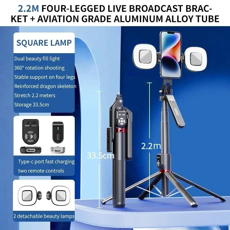 P325 Dual Remote Selfie Stick 2.2M esteso telefono cellulare Quadpod Wireless Bluetooth Selfie Stick staffa stabilizzatrice portatile