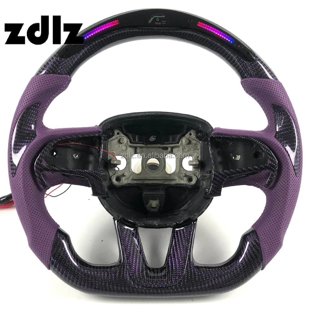 Volante in Fibra di Carbonio Viola con Display LED Personalizzato per Dodge Challenger Charger SRT Hellcat