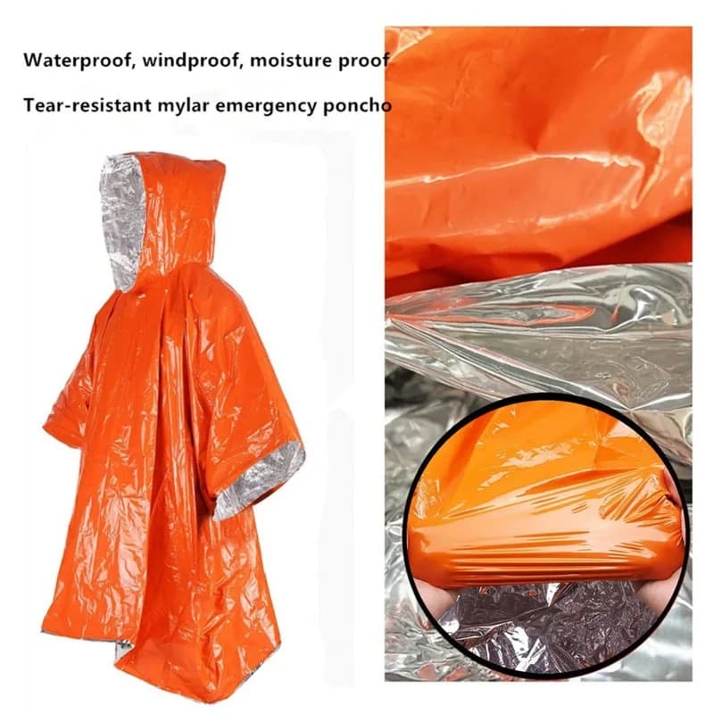 Emergency Rain Poncho 4‑Pack, Thin‑Film Insulated Thermal Raincoat Blanket, Heat‑Reflective High Visibility Survival Gear for Ou