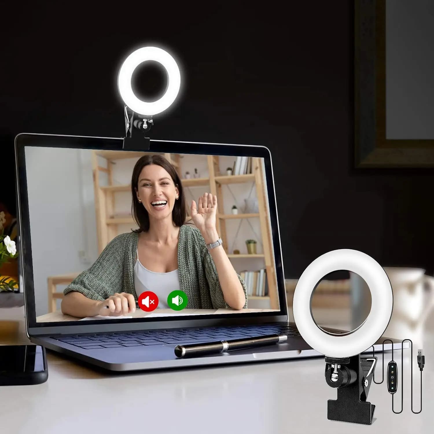 Luce ad Anello Clip-On per Monitor, Kit di Illuminazione LED Regolabile per Videoconferenze, Lavoro Remoto, Chiamate Zoom, Streaming Live